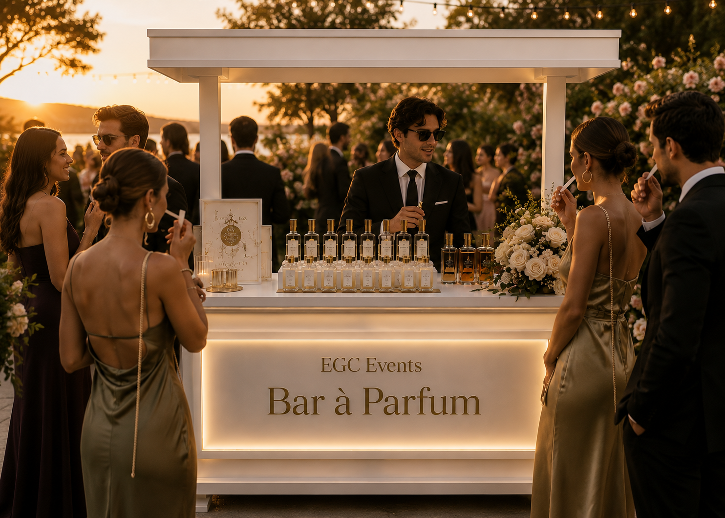 Bar à parfum EGC Events installé lors d'une réception en extérieur