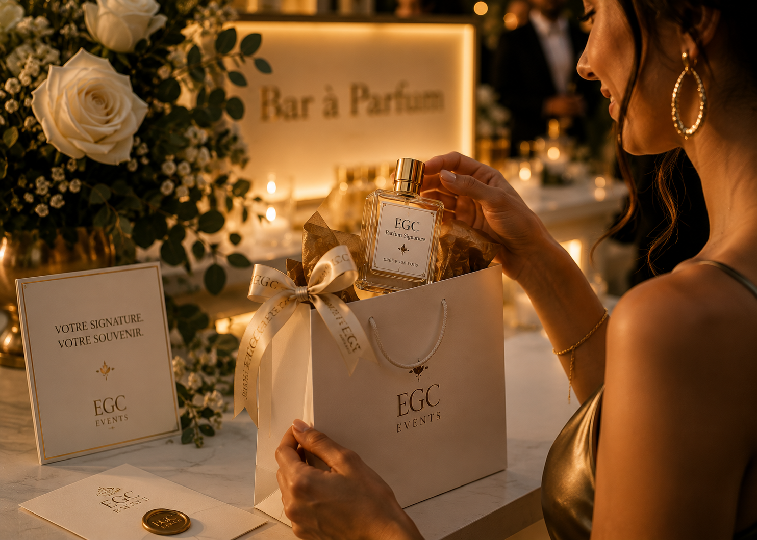 Flacon personnalisé remis dans un coffret EGC Events